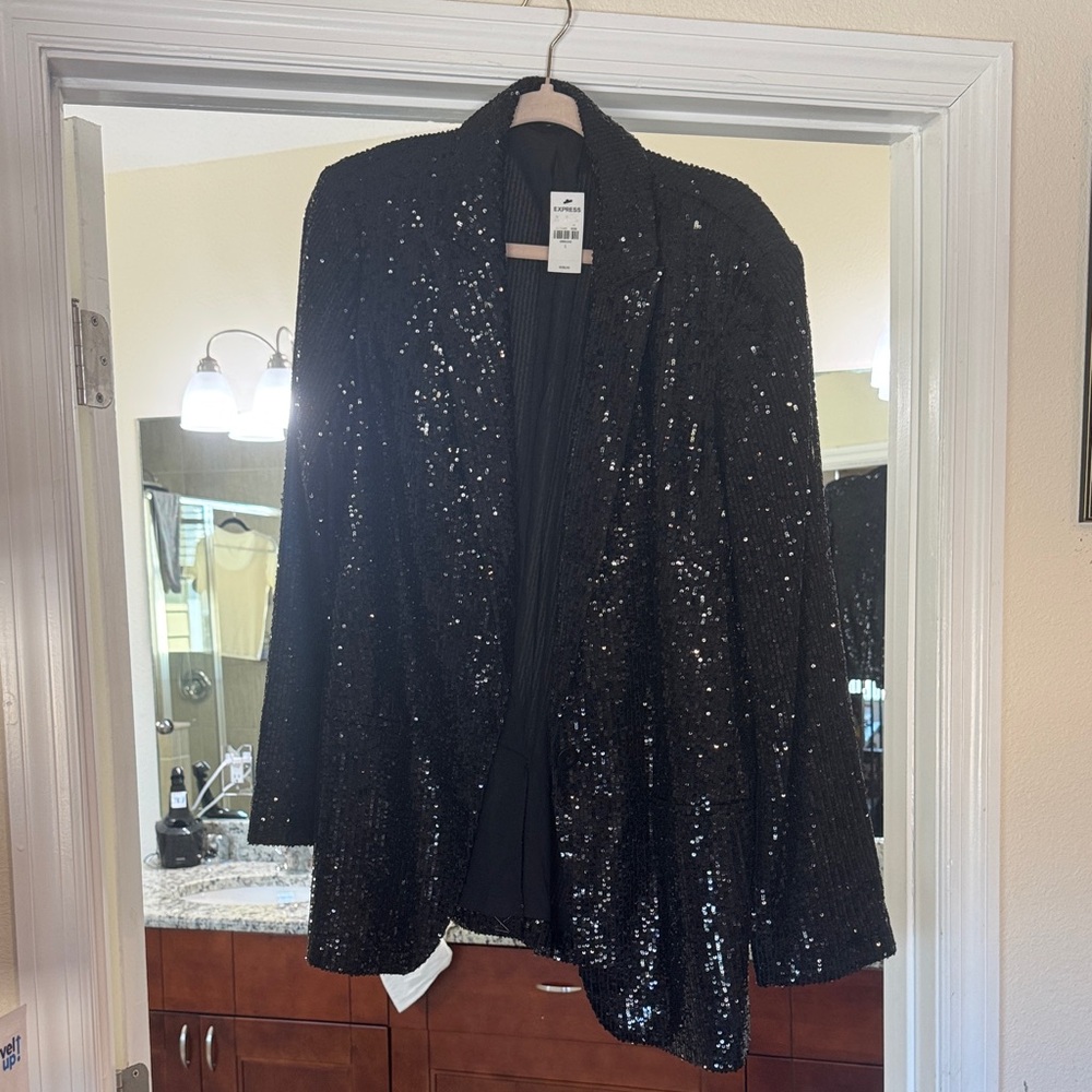 Express Black Sequin Blazer